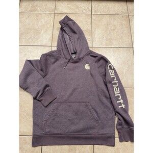Carhartt Hoodie Women's Large Purple Sweatshirt Pullover Sleeve Logo Clarksburg